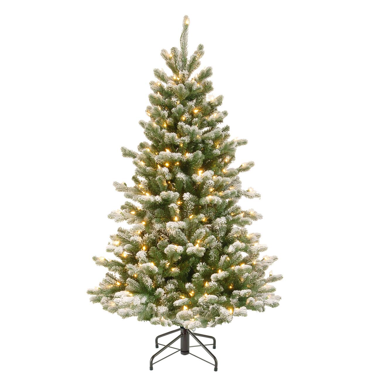 4.5ft. Pre-Lit Snowy Sheffield Spruce Artificial Christmas Tree, Dual Color&#xAE; LED Lights